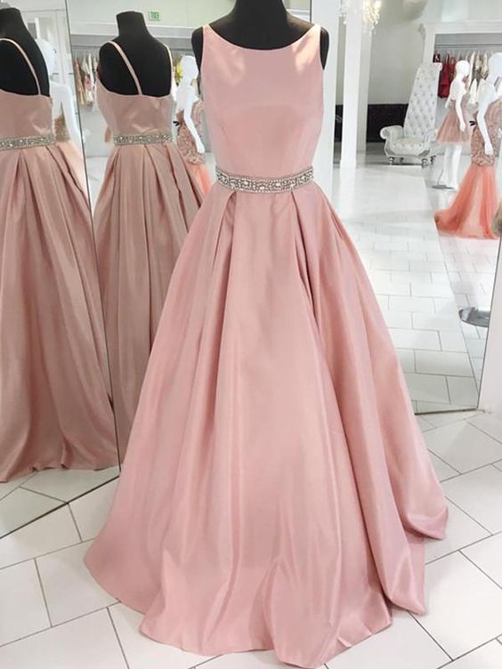 Simple Blush Pink Prom Dress,round Neckline Graduation Party Dress,pd14430