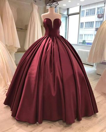 Custom Made Sweetheart Neckline With Plunging Neckline Satin Ball Gown Wedding Dresses, Prom Dresses, Long Red Dress