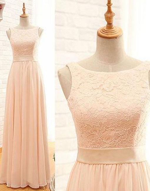 Pink Lace Chiffon Long Prom Dress, Pink Evening Dress, Sexy Prom Dresses, Long Evening Dress,pd14585