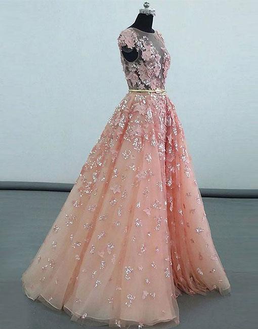 Simple Prom Dresses, Prom Gown,vintage Prom Gowns,pink Lace Sequins Long Prom Gown, Pink Evening Dress ,pd14664