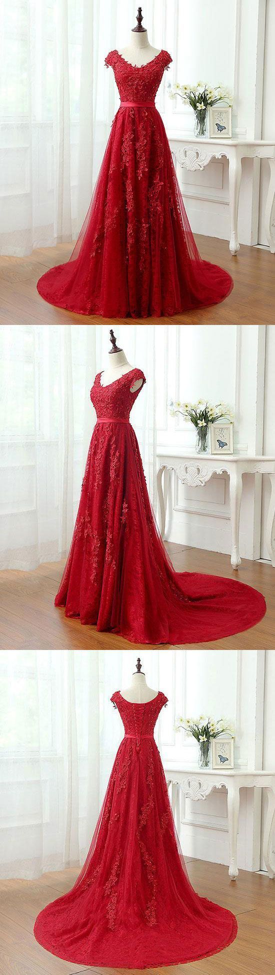 Sexy Red Prom Dress, Tulle Appliques Prom Dresses, Formal Long Evening Dress,pd14770