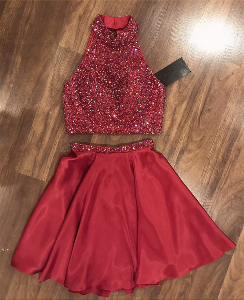 Two Piece Prom Dress, Crystal Beaded Prom Party Dress, Short Homecoming Dress,pd14788