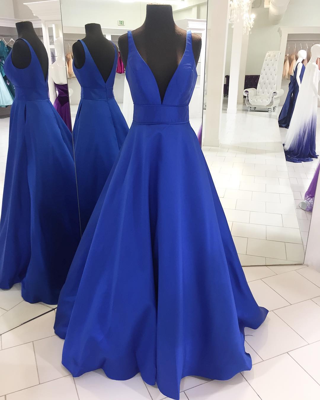 Simply V Neck Royal Blue Long Prom Dress,pd14941