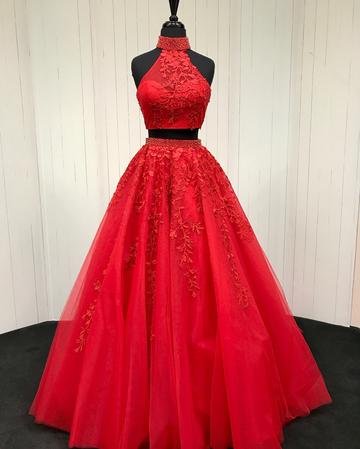 Charming Two Piece Prom Dress, Sexy Beaded Appliques Prom Dresses, Long Evening Dress,pd141101