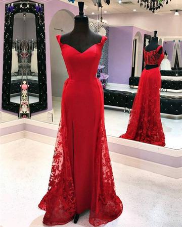 Lace Mermaid Prom Dress, Sexy Appliques Red Prom Dresses, Long Evening Dress,pd141109