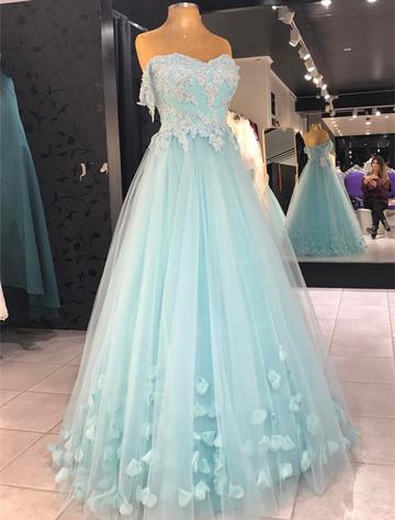 Baby Blue Appliques Prom Dress, Sexy Tulle Prom Dresses, Long Evening Dress,pd141120