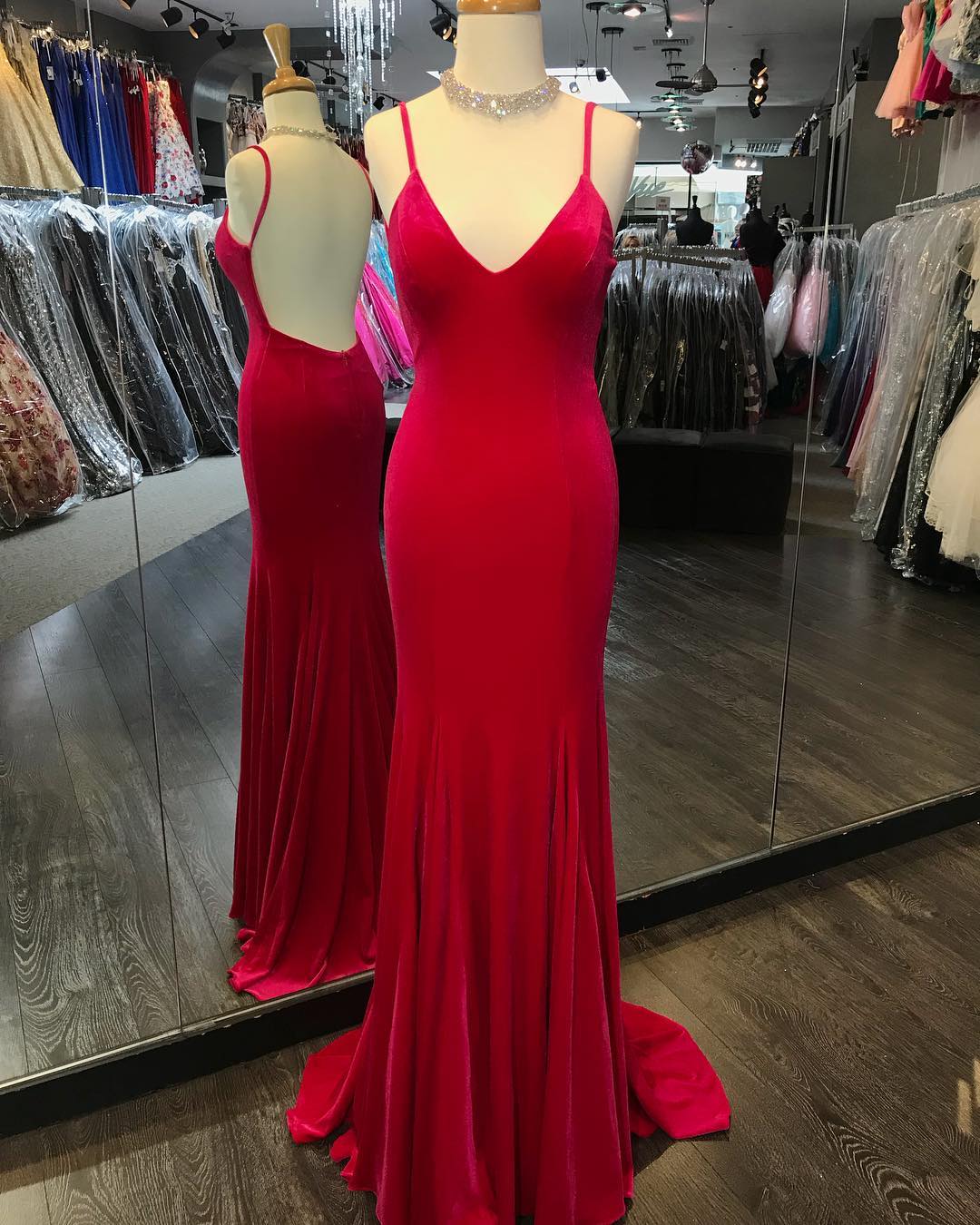 Red Mermaid Prom Dress, Sexy Backless Prom Dresses, Long Spaghetti Straps Evening Party Dress,pd141126
