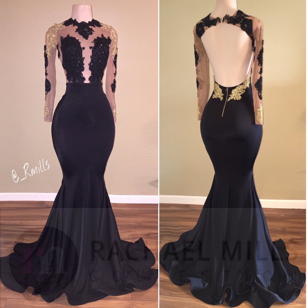 Black Prom Dresses,arabic Prom Dresses,long Sleeves Prom Dresses 2017,formal Evening Gowns Mermaid,pd141156