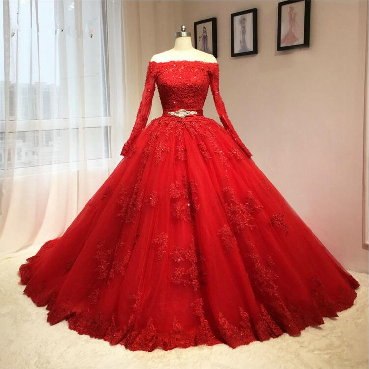 lace tulle long prom dress,red evening dress,PD180209
