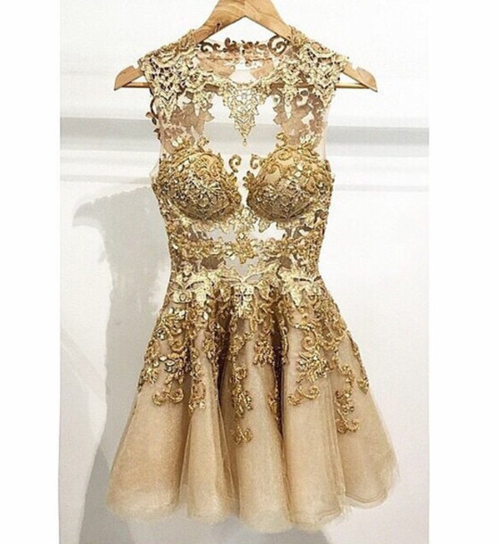 Unique Sexy Prom Dress, Champange Prom Dress, Tulle Short Prom Dress,backless Prom Dress, Lace Prom Dresses 2015, Prom 2015, Homecoming Dress,