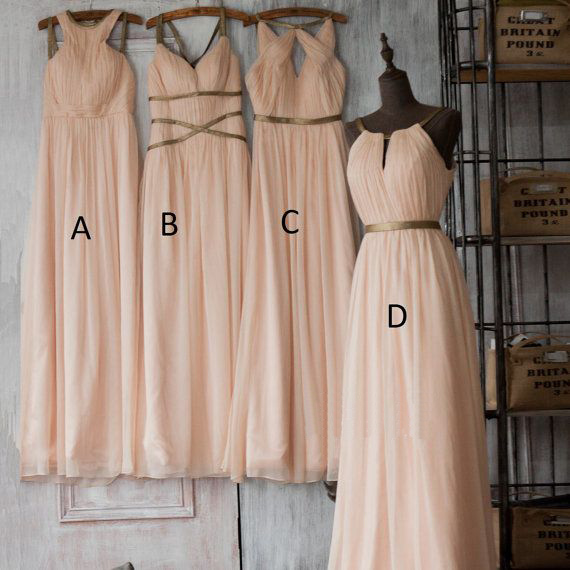 Peach bridesmaid dress, long bridesmaid dress, simple bridesmaid dress, chiffon bridesmaid dress, mismatched bridesmaid dress, bridesmaid dress, BD21
