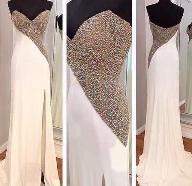 Long Prom Dress, White Prom Dress, Sweet Heart Prom Dress, Modest Prom Dress, Chiffon Prom Dress, Beading Prom Dress, Bd67