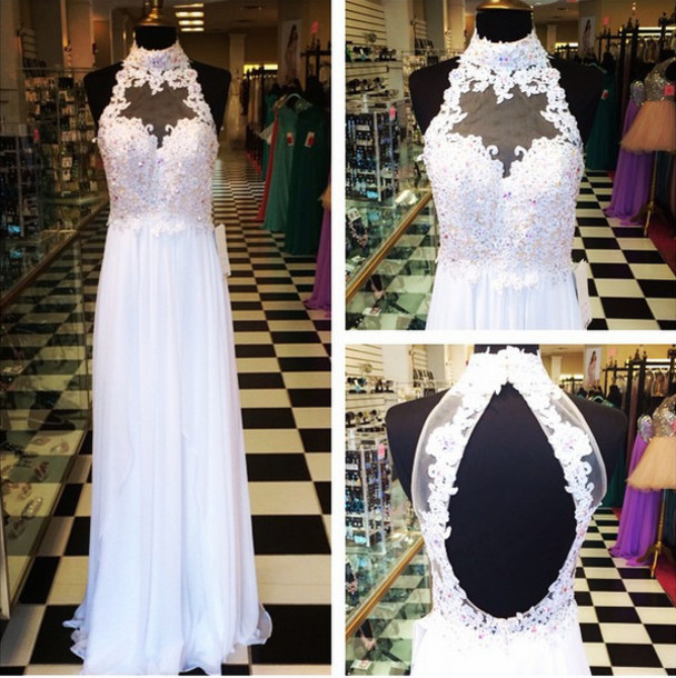 Lace Prom Dress, Long Prom Dress, White Prom Dress, 2015 Prom Dress, Backless Prom Dress, Elegant Prom Dress, Bd75