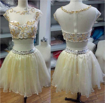 Cap Sleeve Prom Dress, Prom Dress, 2 Piece Prom Dress, Junior Prom Dress, Yellow Prom Dress, Homecoming Dress, Bd169
