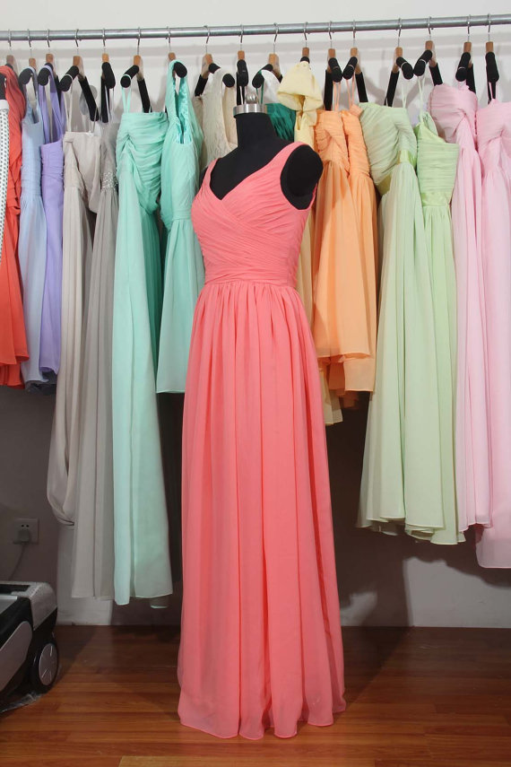Coral Bridesmaid Dress, Bridesmaid Dress, A-line Bridesmaid Dress, Floor Length Bridesmaid Dress, Chiffon Bridesmaid Dress, Bd2703