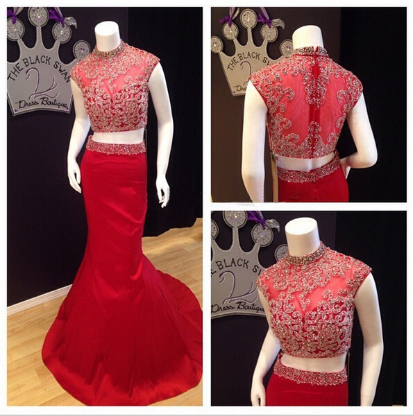 Red Prom Dress, Cap Sleeve Prom Dress, Elegant Prom Dress, Two Piece Prom Dress, Handmade Prom Dress, Mermaid Prom Dress, Bd223