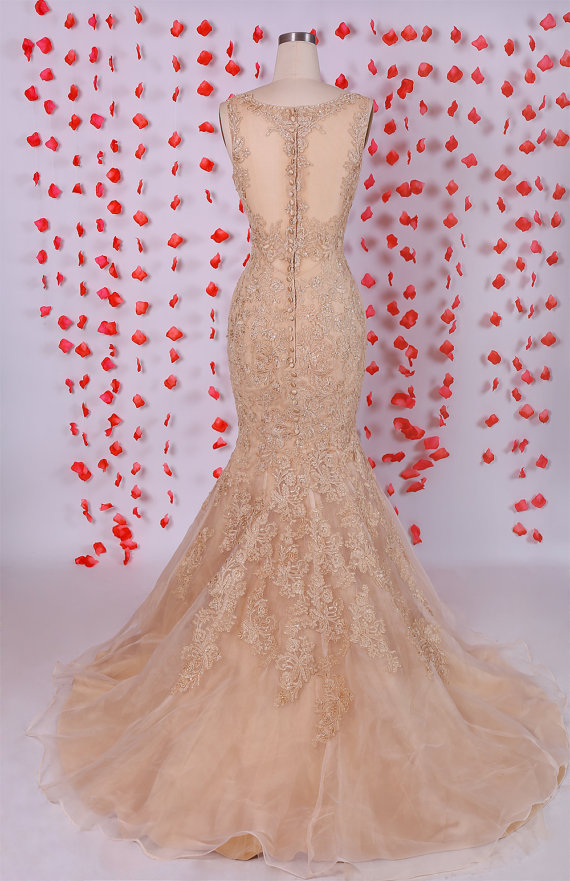 Elegant Prom Dress,champagne Prom Dresses,mermaid Prom Dress,lace