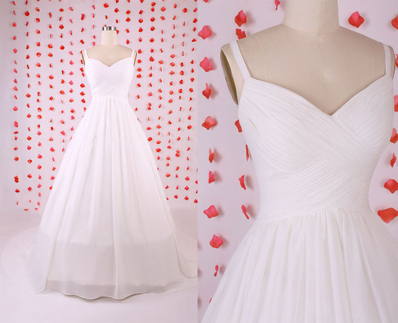Inexpensive Wedding Dress,white Spaghetti Wedding Dress,chiffon Wedding Dresses,elegant A-line Wedding Dress,simple Wedding Dress, Bridal Dress,