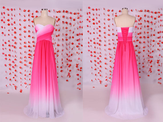 Beautiful Prom Dress,pink Prom Dress,gradient Chiffon Prom Dresses,evening Party Dress,long Bridesmaid Dress,sweetheart Bridesmaid