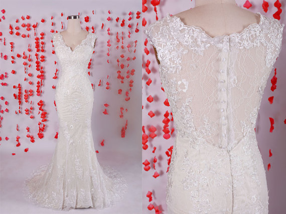 Stunning Slim Wedding Dress,ivory Mermaid Prom Dress, Lace Wedding Dresses,wedding Gowns,pageant Lace Bridal Gowns,reception Dress, Bd050613