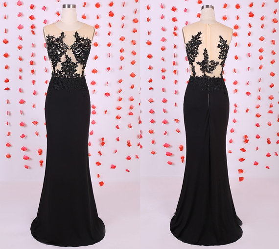 Newest Handmade Prom Dress,black Mermaid Prom Dresses,black Appliques On Nude Mesh,2015 Prom Dress,sweet 16 Dress,sexy Formal Part Gowns,