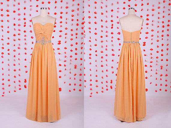 Simple Orange Prom Dress,chiffon Prom Dress,long Prom Dress,prom Dresses Beading Sash,modest Chiffon Evening Dresses ,2015 Long Bridesmaid