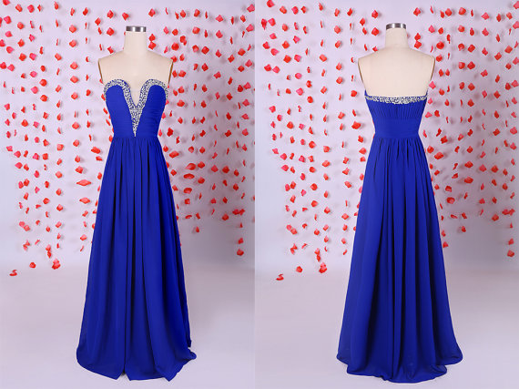 Gorgeous Long Prom Dress,royal Blue Prom Dress,chiffon Prom Dresses,sweetheart Prom Gowns,strapless Formal Prom Dress,evening Party Dresses,long