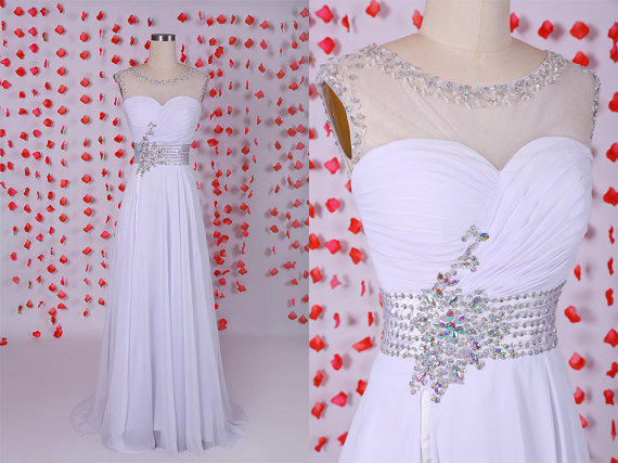 Gorgeous White Backless Prom Dress,chiffon Prom Dresses ,evening Party Dresses,white Wedding Dress,wedding Reception Dress,long Prom Dress, Prom