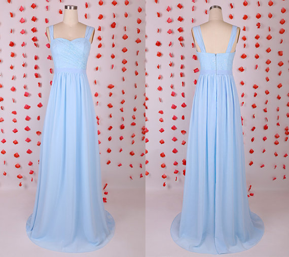 Elegant Light Bridesmaid Dress,blue Bridesmaid Dresses,lace Bridesmaid Dresschiffon Bridesmaid Dresses,strap Long Zipper Back Bridesmaid