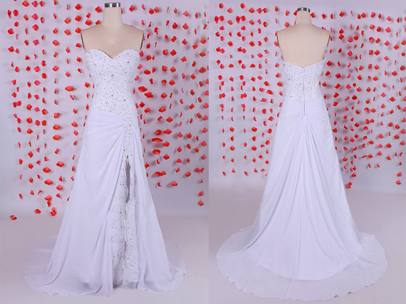 Elegant Sweetheart Wedding Dress, White A-line Wedding Dresses, Lace Chiffon Wedding Dresses ,simple Wedding Reception Dresses,bd050707