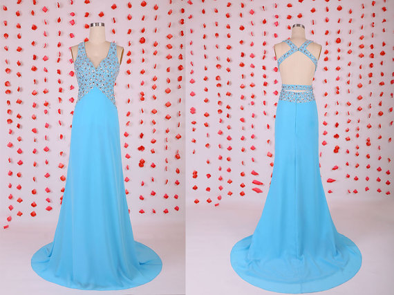 Gorgeous Prom Dress,blue Backless Prom Dresses,chiffon Prom Dresses,evening Party Dresses,2015 Halter Prom Dress,sexy Prom Dress,bd050709