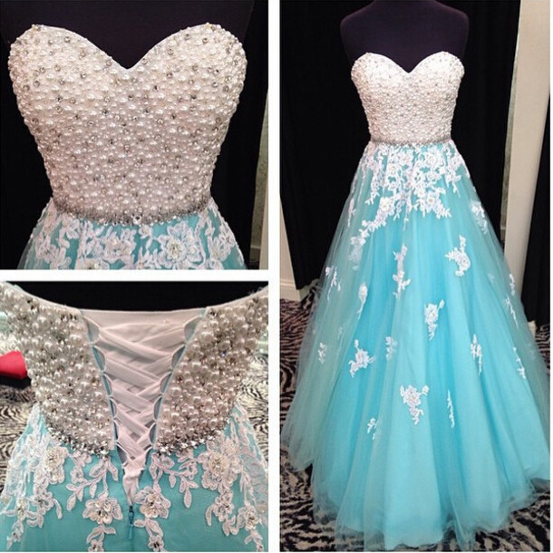 Blue Prom Dress, Sweet Heart Prom Dress, Lace Up Prom Dress, Lace Dress, Evening Dress, Rhinestone Prom Dress, Bd245