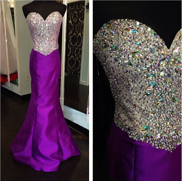 Purple Sparkly Unique Sweet Heart Elegant Mermaid Handmade Evening Dress High Quality Prom Dress Custom Party Dress, Bd254