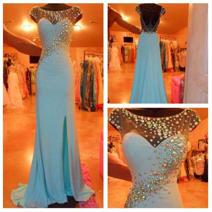 Blue Prom Dress, Cap Sleeve Prom Dress, Charming Prom Dress, Long Prom Dress, Pretty Prom Dress, Occasion Dress, Evening Dress, Bd260