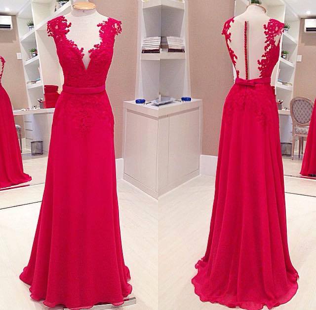 Lace Prom Dress, Off Shoulder Prom Dress, Prom Dress 2015, Prom Dress, Red Prom Dress, Modest Prom Dress, V-neck Prom Dress, Bd340
