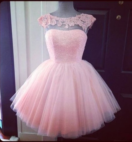 Cap Sleeve Prom Dress, Pink Prom Dress, Cute Prom Dress, Knee-length Prom Dress, Tulle Prom Dress, Princess Prom Dress, Homecoming Dress, Short