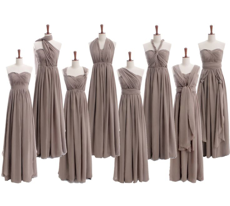 Custom Made Gray Convertible Evening Dress, Mismatched Bridesmaid Dresses, Bridal Collection, Prom Dresses