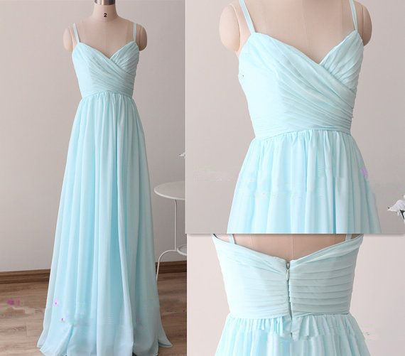 Sleeveless V-neck Ruched Chiffon A-line Floor-length Prom Dress, Evening Dress