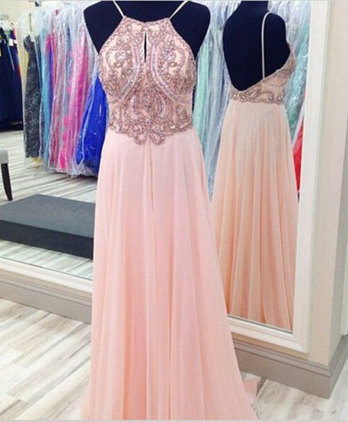 Halter A-line Long Prom Dress, Evening Dress, Beading Prom Dress,pd17010