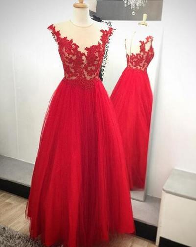 Red A-line Prom Dress,long Evening Dress,appliques Prom Dress ,charming Prom Dress, Prom 2016,pd17062