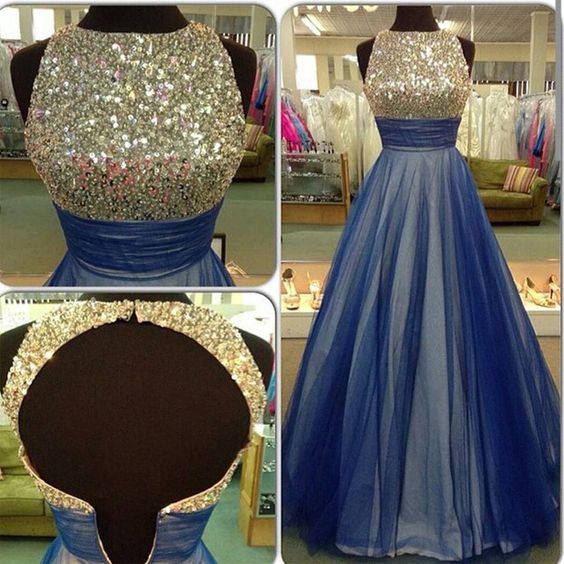 Long Blue Prom Dress, Charming Beaded Prom Dresses, 2016 Formal Evening Gown, Arrive A-line Prom Dress,high Quality Evening Gown, Pd16645