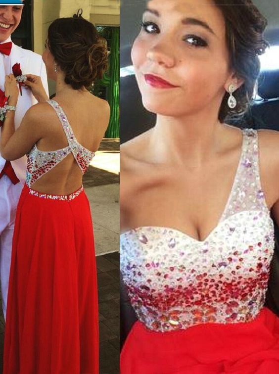 Red Prom Dress, One Shoulder Prom Dress,beaded Prom Dress,long Prom Dress,prom Dress 2017, Arrive Evening Dress,open Back Prom Gowns,fs7317