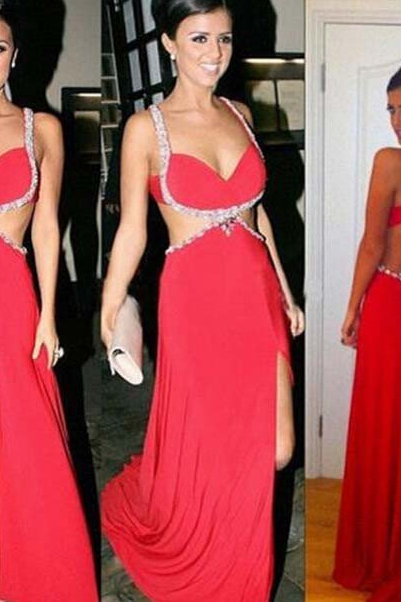 Charming Pink Beaded Sexy Side Slit Halter Long 2017 Prom Dress, Pd4526