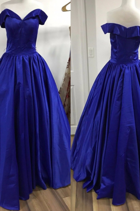 2017 Royal Blue Off Shoulder A-line Satin Long Prom Dress, Pd4672