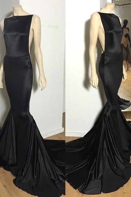 Black Backless Mermaid Formal Long Prom Dress, Pd5104