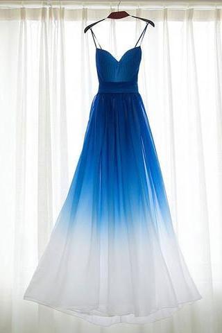 Gradient Blue Chiffon Long Prom Dress, Pd5117