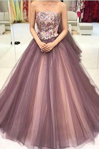 A-line Tulle Beaded Formal 2017 Long Prom Dress, Pd5118