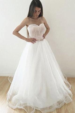 A-line Tulle Sweetheart White 2017 Long Prom Dress, Pd5119