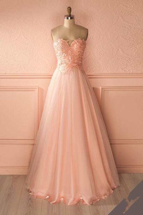 Pink Sweetheart Tulle A-line Long Prom Dress, Pd5603