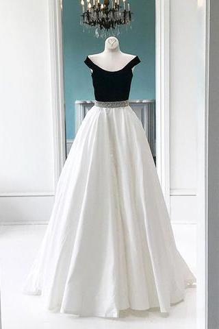 2017 A-line White And Black Formal Long Prom Dress, Pd5132